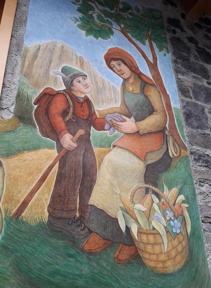Affresco a Canale d'Agordo di Dunio Piccolin particolare del graffito